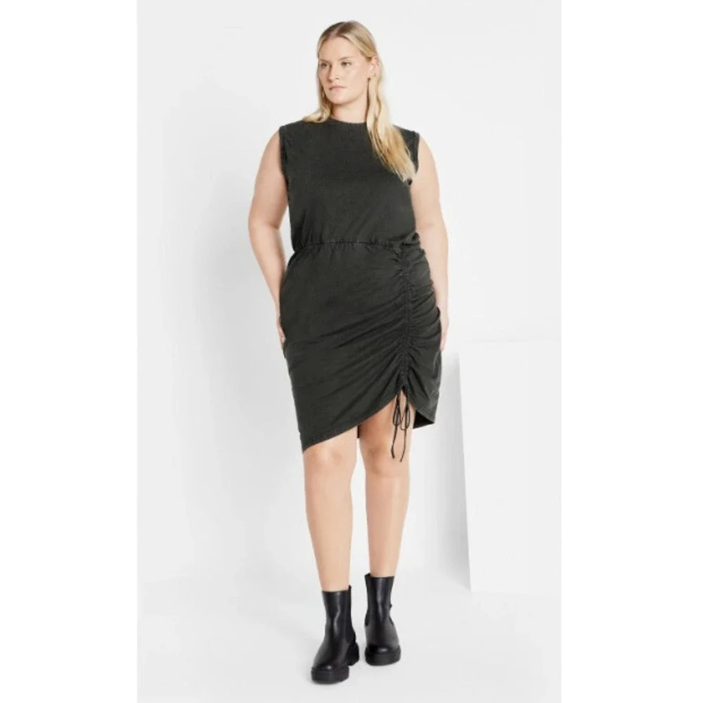 City Chic Ivy Wash Black Acid Ruched Mini Dress NWT Plus‎ Size Sleeveless